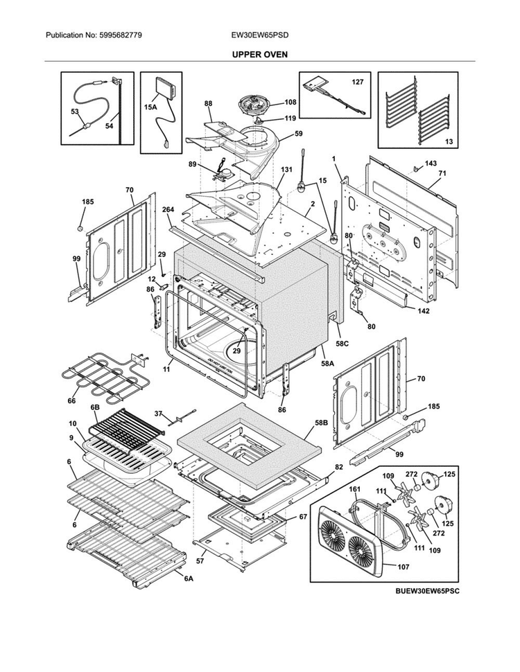 Upper Oven Diagram and Parts List for EW30EW65PSD  Electrolux Wall Oven