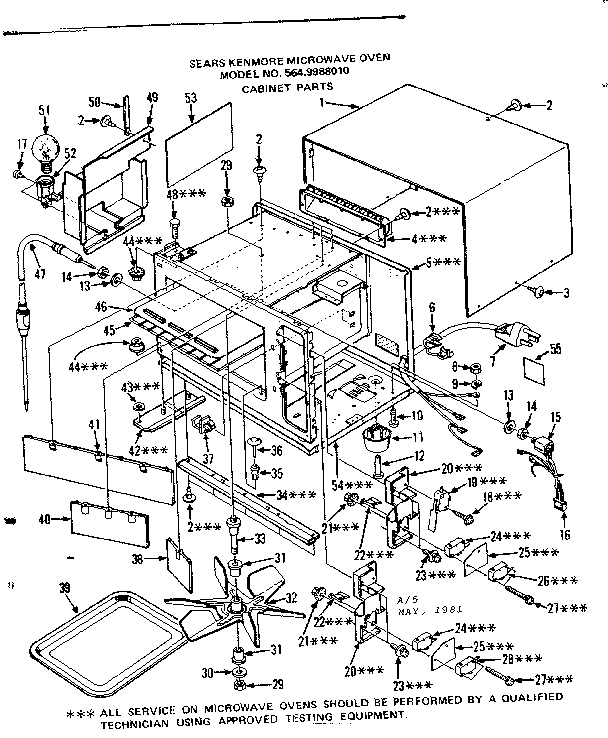 Cabinet Parts Diagram and Parts List for 5649988010  Kenmore Microwave