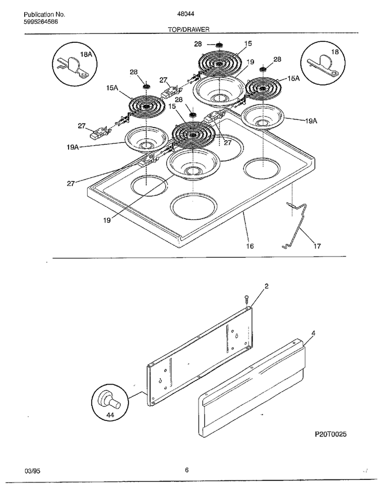 Top/drawer Diagram and Parts List for 48044  Frigidaire Range