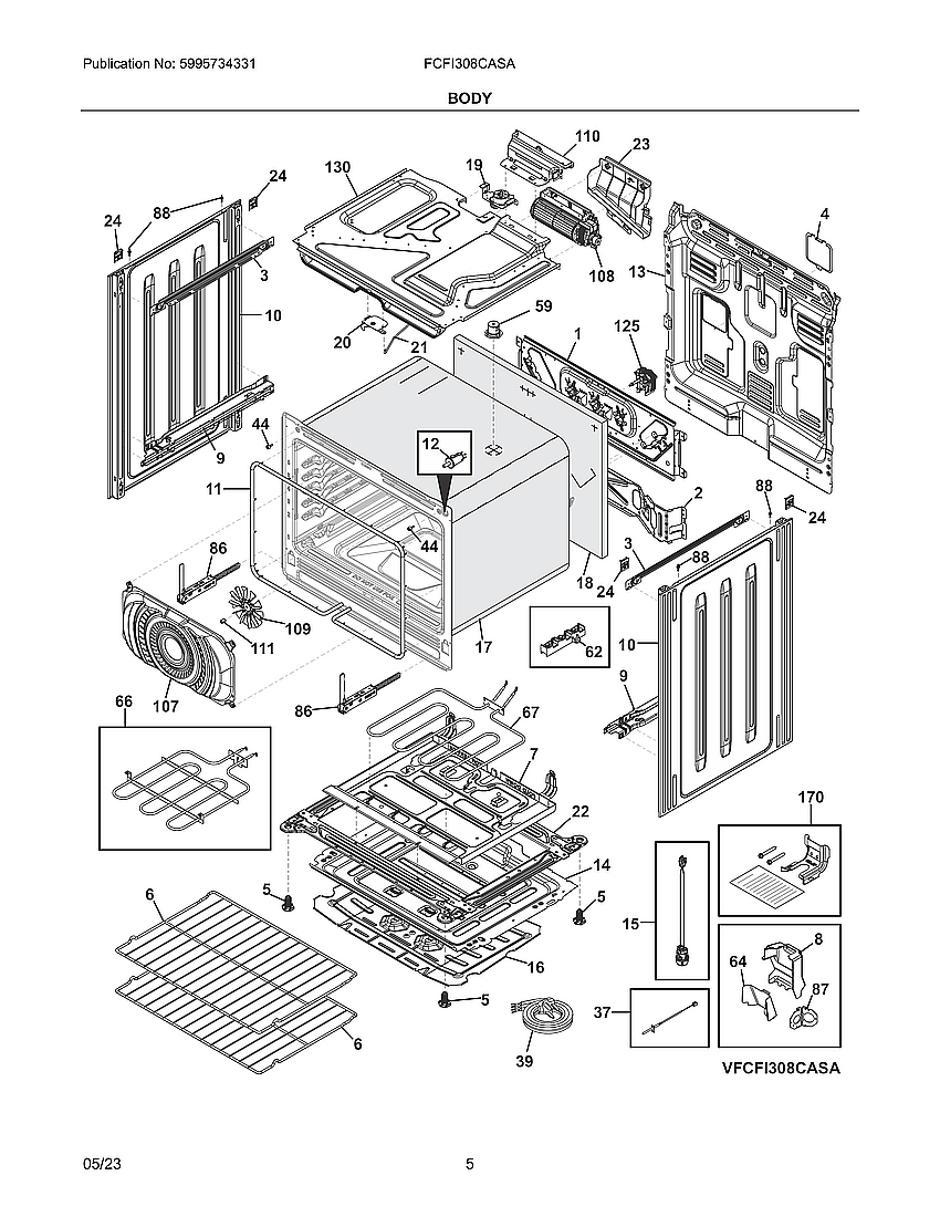 Body Diagram and Parts List for FCFI308CASA  Electrolux Range
