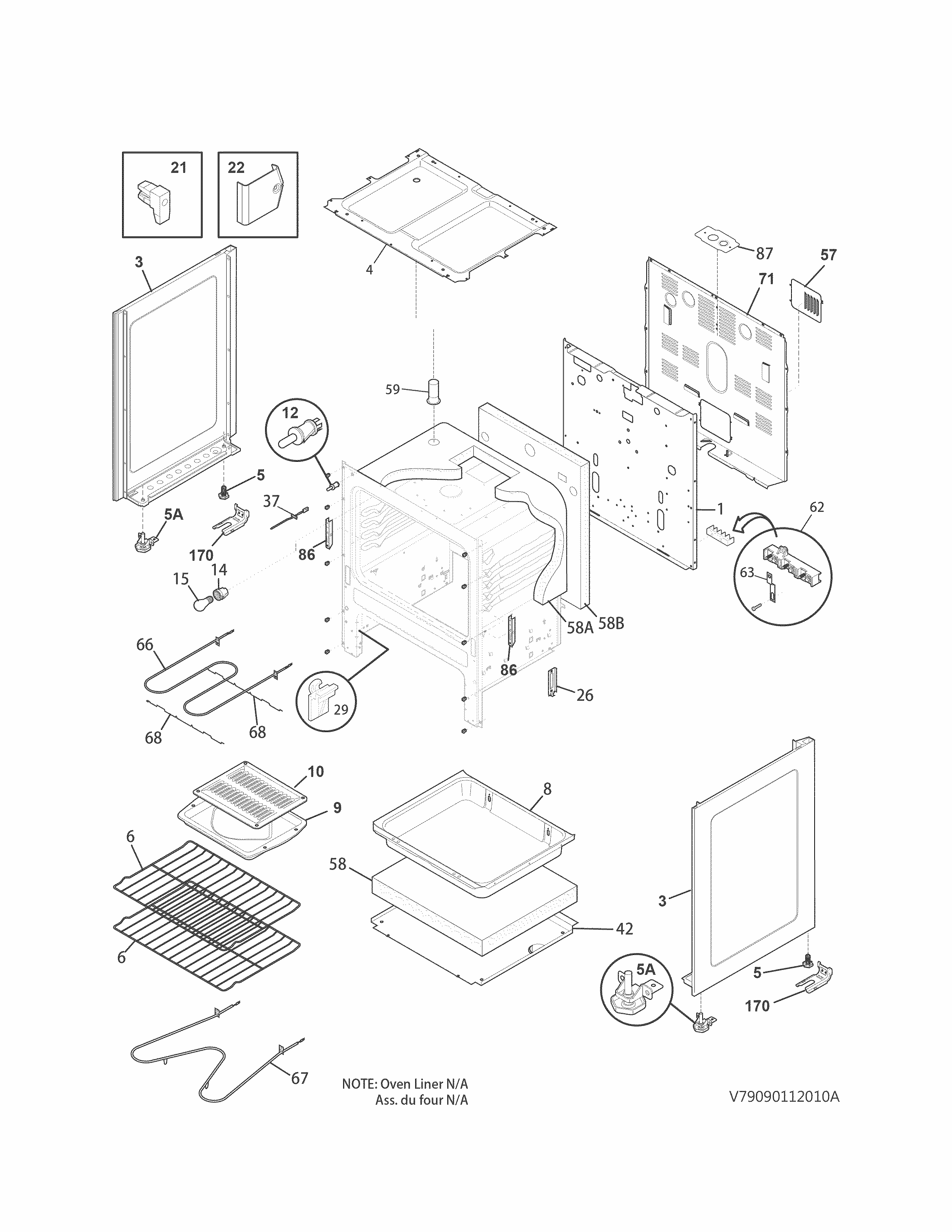 Body Diagram and Parts List for 79093012312  Kenmore Range