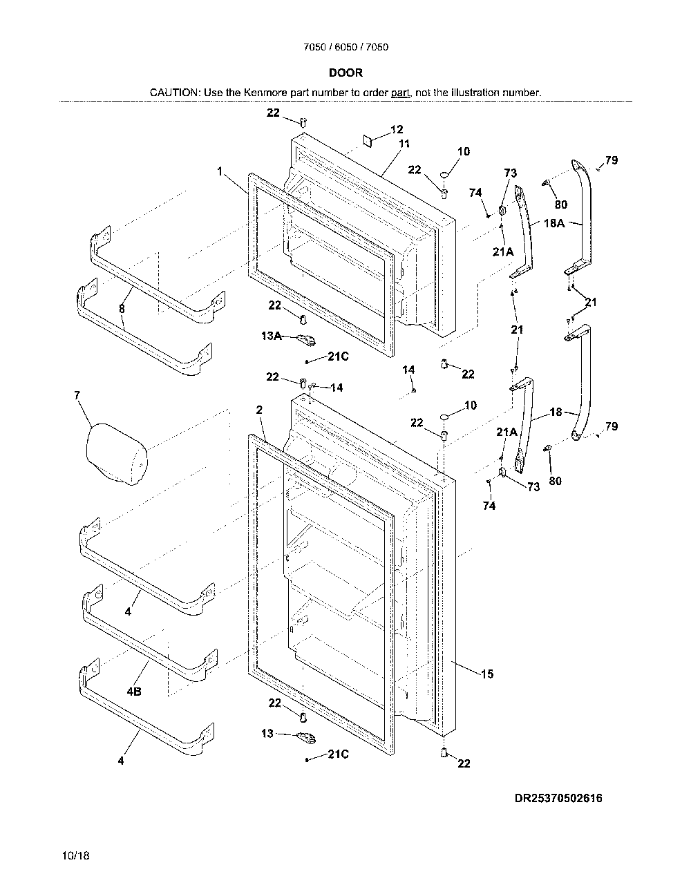 Doors Diagram and Parts List for 25370502619  Kenmore Refrigerator