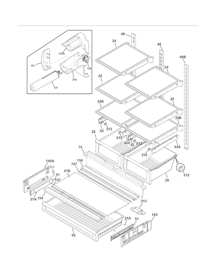 Shelves Diagram and Parts List for FGHG2344MF3  Frigidaire Refrigerator