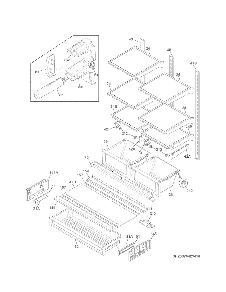 Shelves Diagram and Parts List for 25370423411  Kenmore Refrigerator