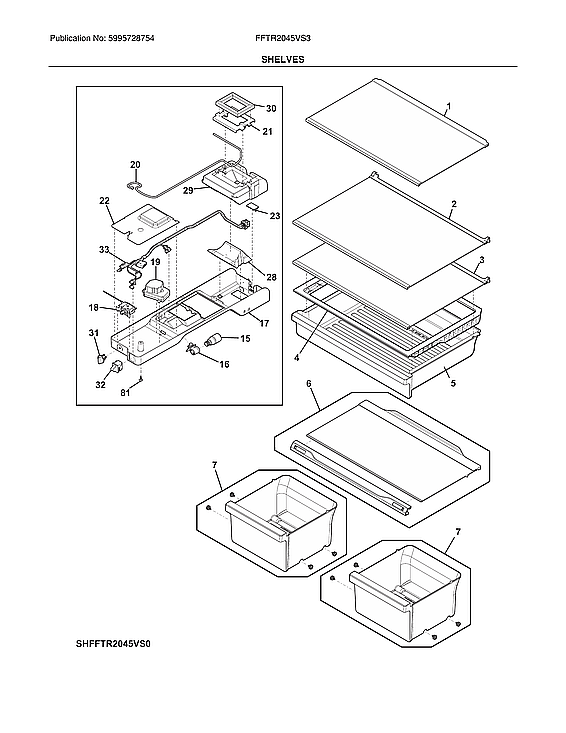 Shelves Diagram and Parts List for FFTR2045VS3  Electrolux Refrigerator