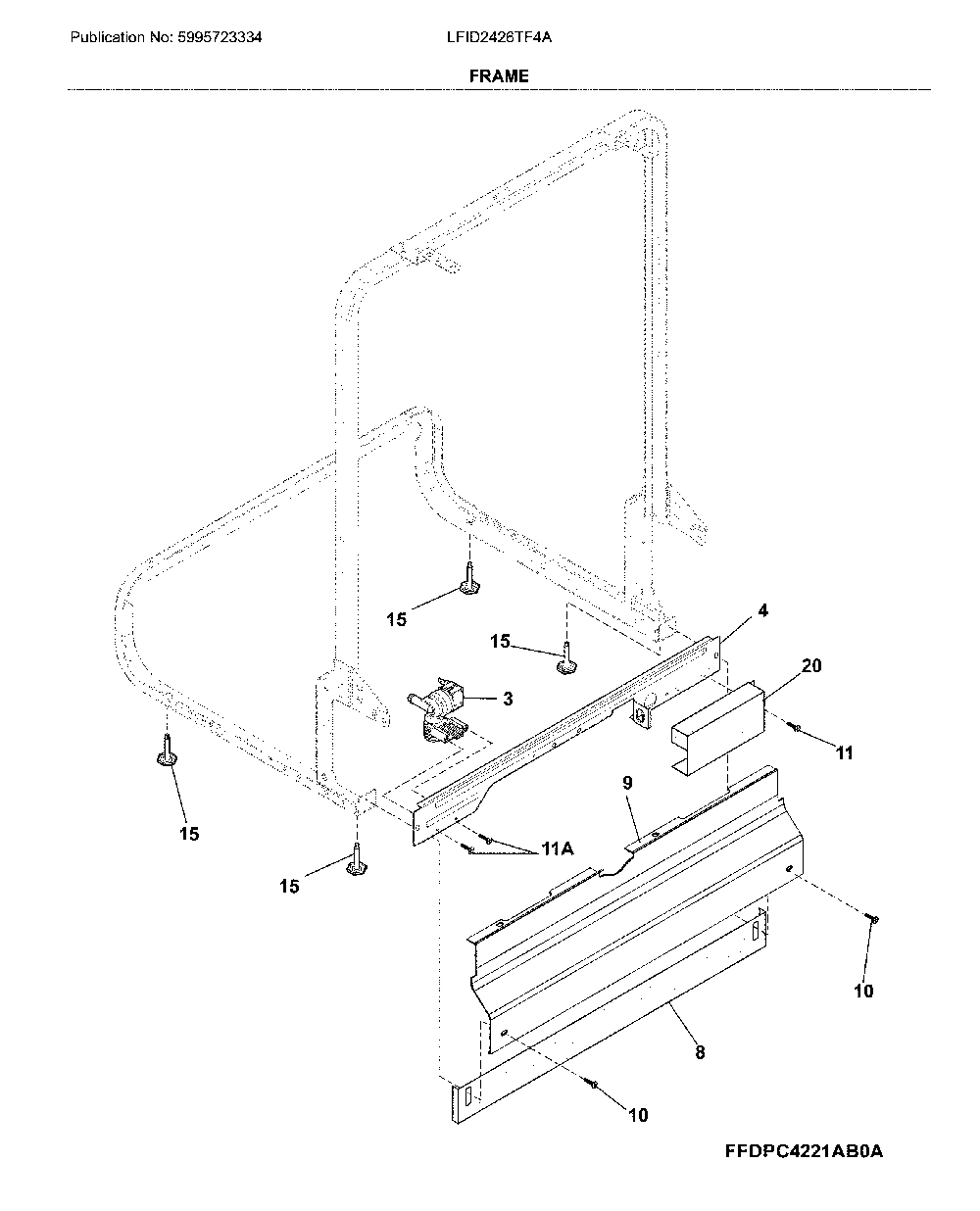 Frame Diagram and Parts List for LFID2426TF4A  Frigidaire Dishwasher