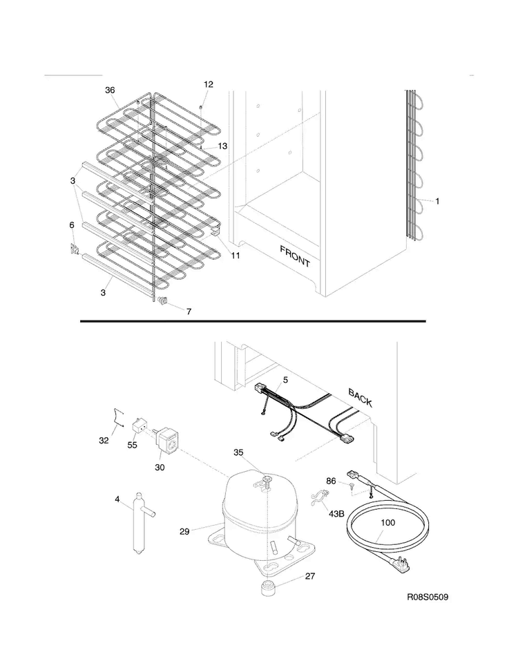 System Diagram and Parts List for 25321042410  Kenmore Freezer