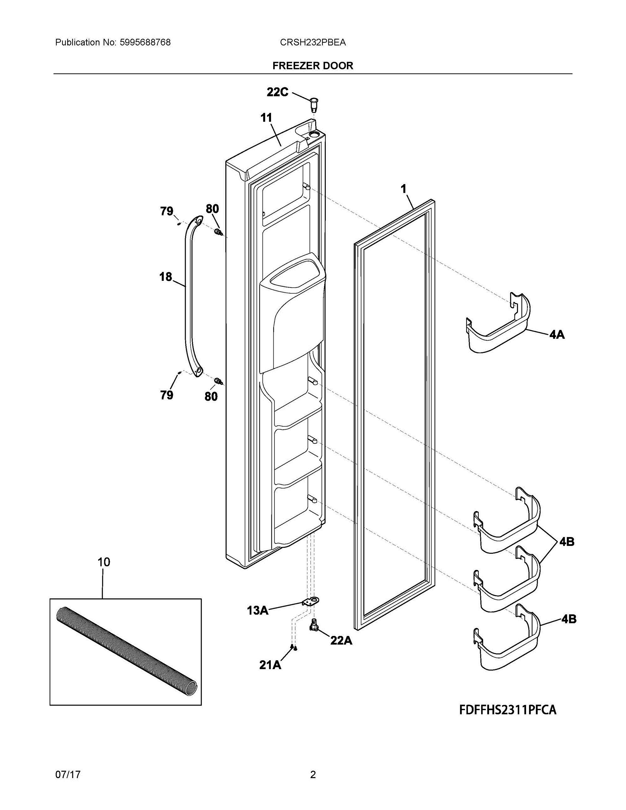 02 - FREEZER DOOR Diagram and Parts List for CRSH232PBEA  Frigidaire Refrigerator