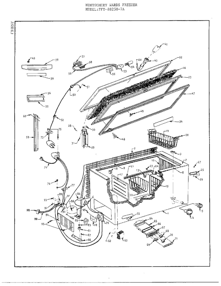 Freezer Cabinet Assembly Diagram and Parts List for 88258-7A  Frigidaire Freezer