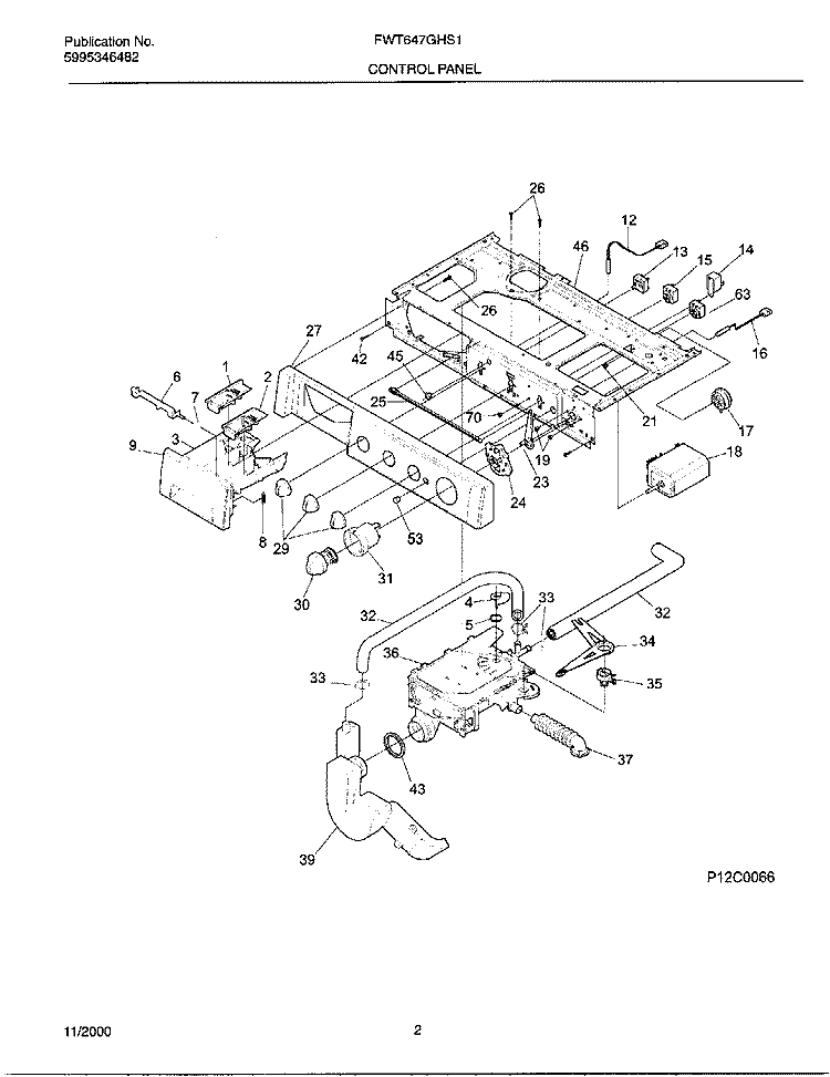 CONTROL PANEL Diagram and Parts List for FWT647GHS1  Frigidaire Washer