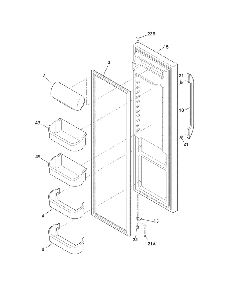 Refrigerator Door Diagram and Parts List for FFHS2313LPA  Frigidaire Refrigerator