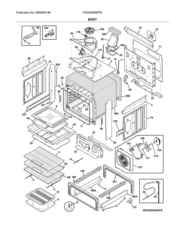 Body Diagram and Parts List for FGGS3065PFS  Frigidaire Range