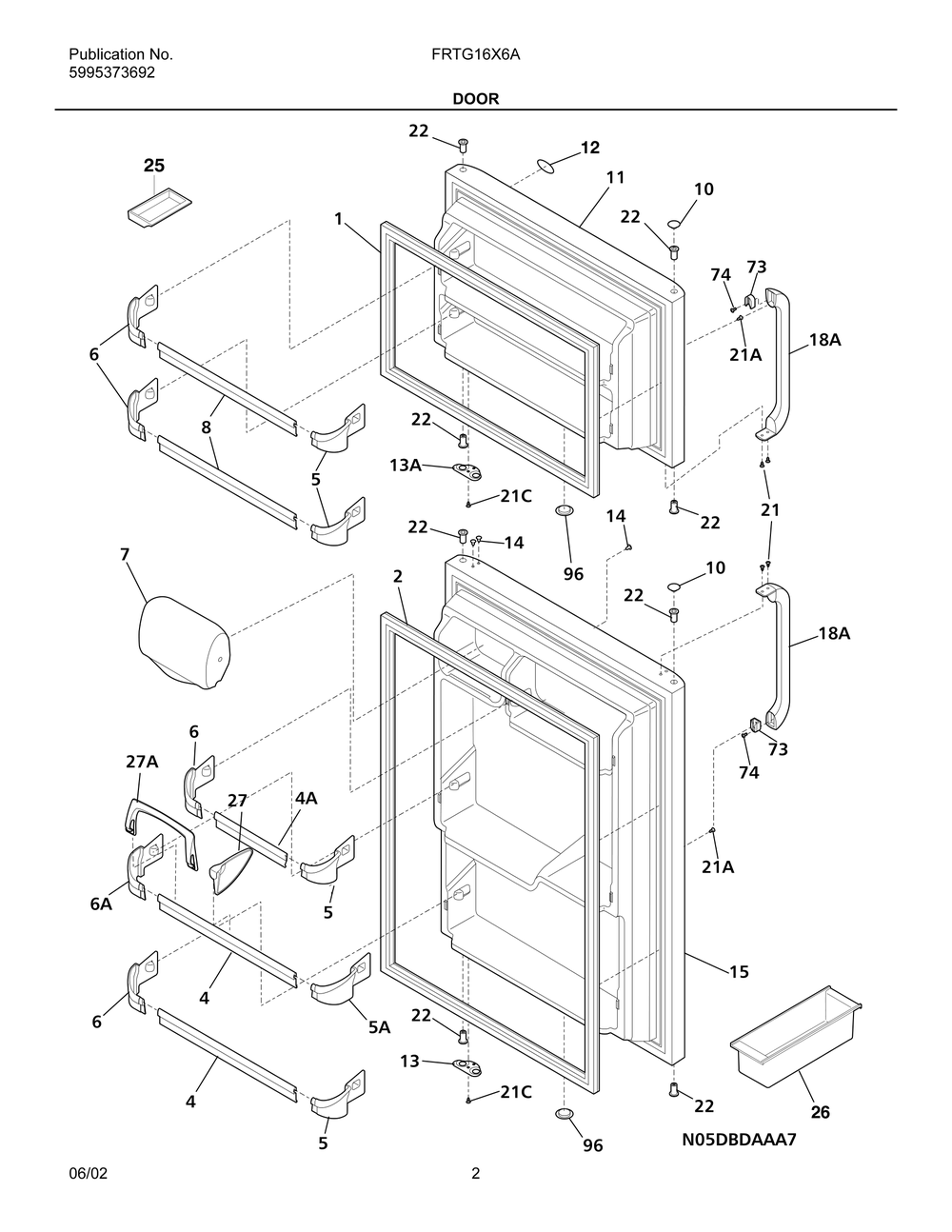 Door Diagram and Parts List for FRTG16X6AQ1  Frigidaire Refrigerator