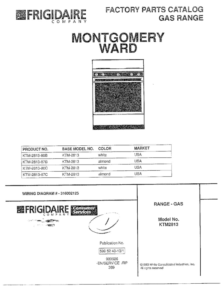 Front Page Diagram and Parts List for 2813-80B  Frigidaire Range