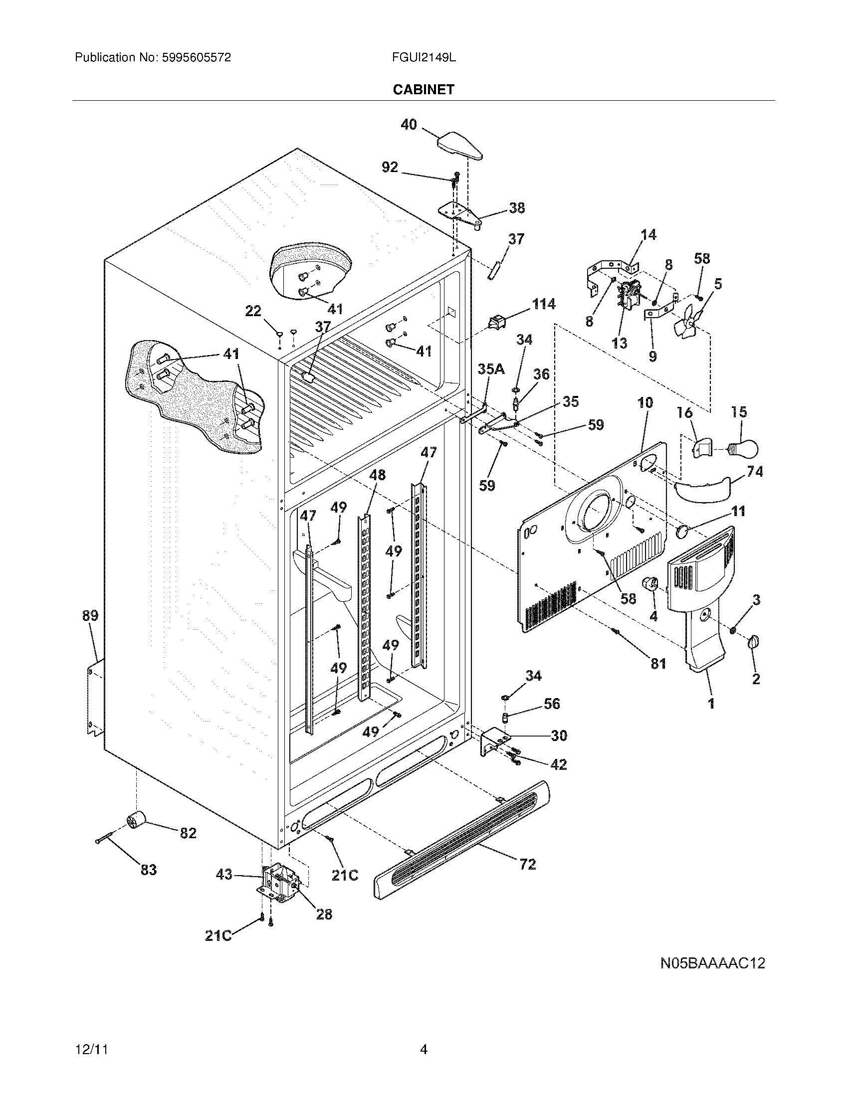 05 - CABINET Diagram and Parts List for FGUI2149LF2  Frigidaire Refrigerator