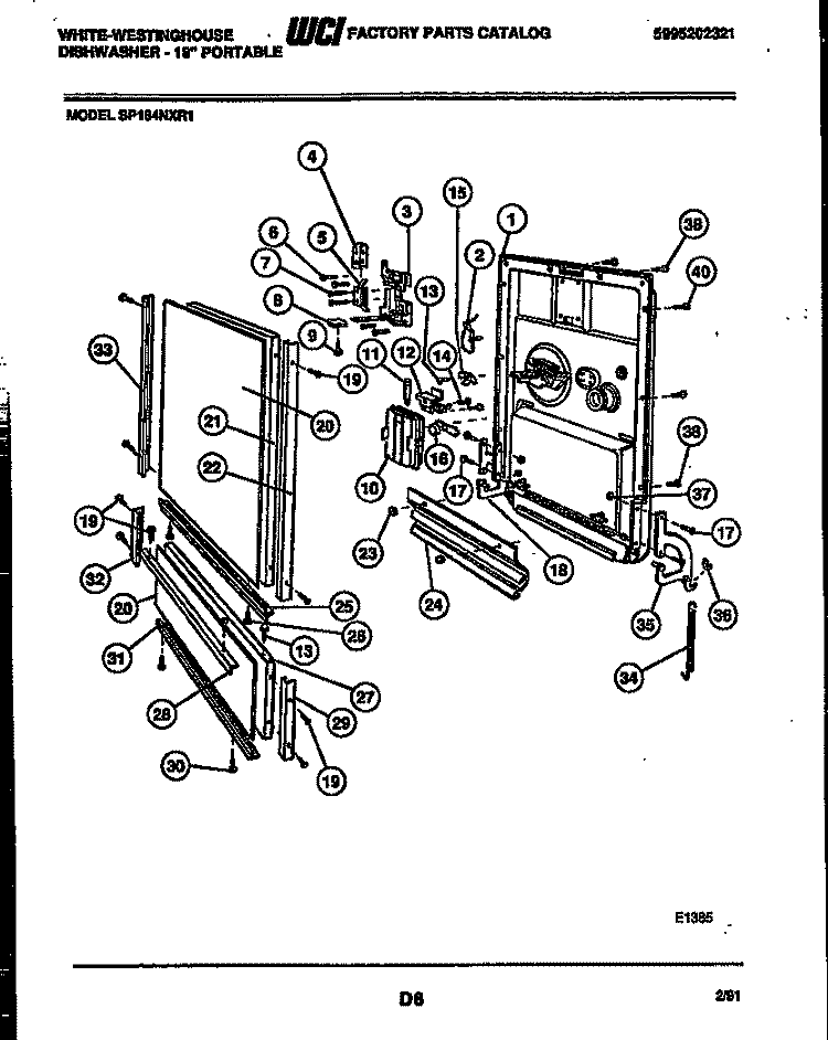 DOOR PARTS Diagram and Parts List for SP184NXR1  Frigidaire Dishwasher