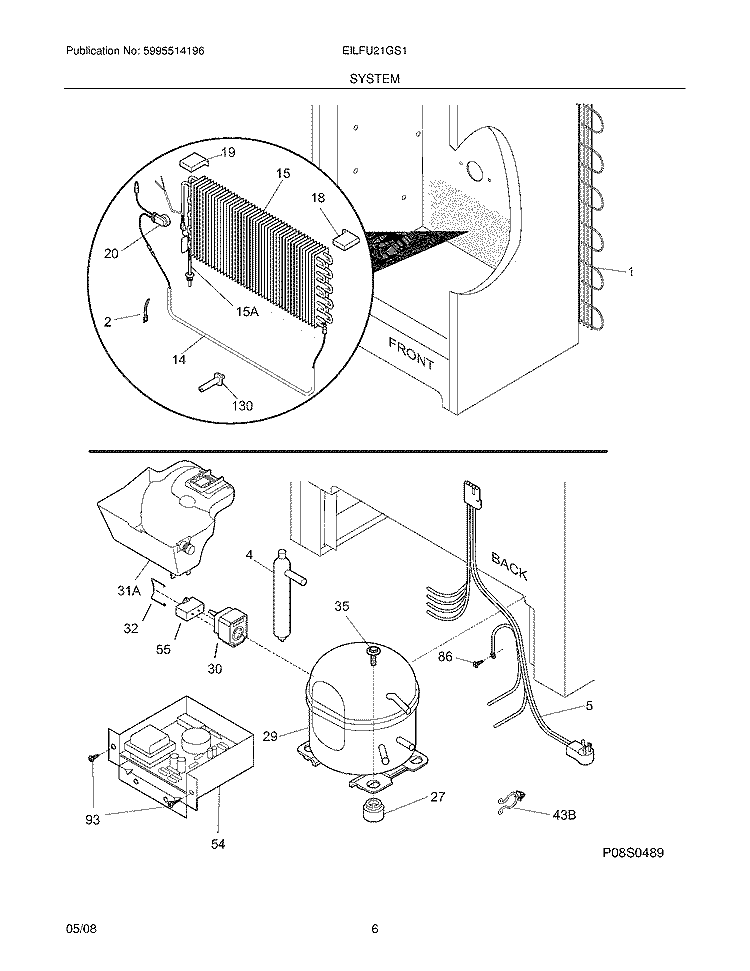 SYSTEM Diagram and Parts List for EILFU21GS1  Electrolux Freezer