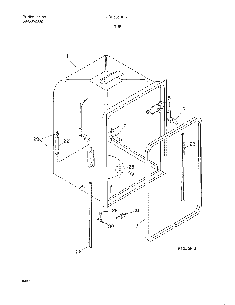 TUB Diagram and Parts List for GDP635RHR2  Gibson Dishwasher
