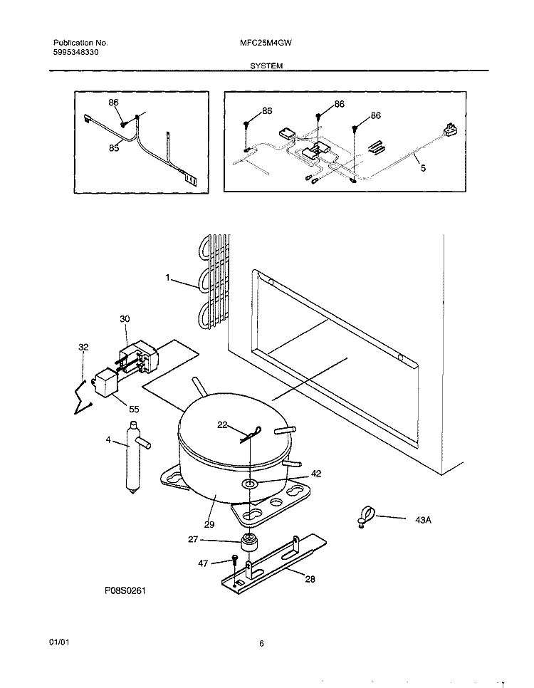 SYSTEM Diagram and Parts List for MFC25M4GW3  Frigidaire Freezer