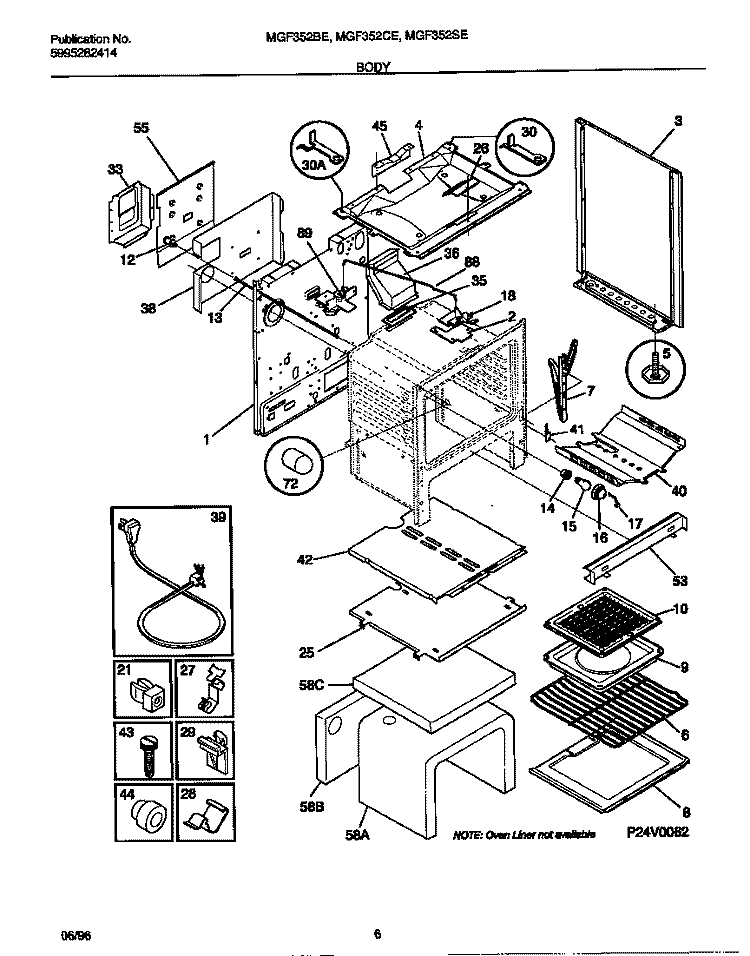 BODY Diagram and Parts List for MGF352BEDA  Frigidaire Range