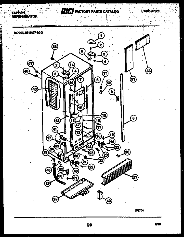 CABINET PARTS Diagram and Parts List for 95-2497-57-03  Tappan Refrigerator