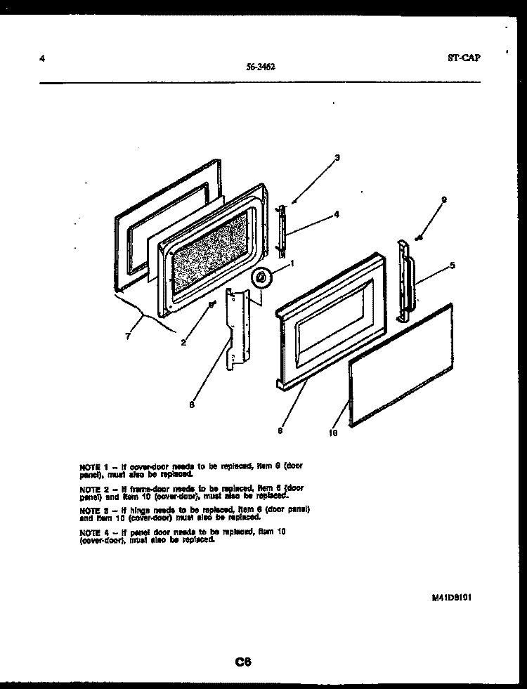 DOOR PARTS Diagram and Parts List for 56-3462-10-01  Tappan Microwave
