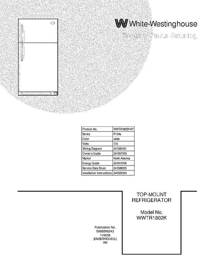 COVER Diagram and Parts List for WWTR1802KW7  Crosley Refrigerator