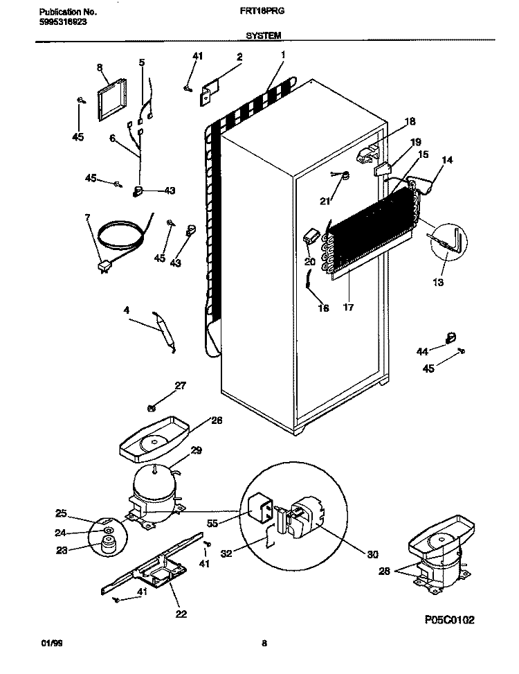 SYSTEM Diagram and Parts List for FRT18PRGD1  Frigidaire Refrigerator