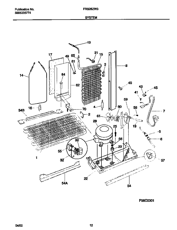 SYSTEM Diagram and Parts List for FRS26ZRGBA  Frigidaire Refrigerator