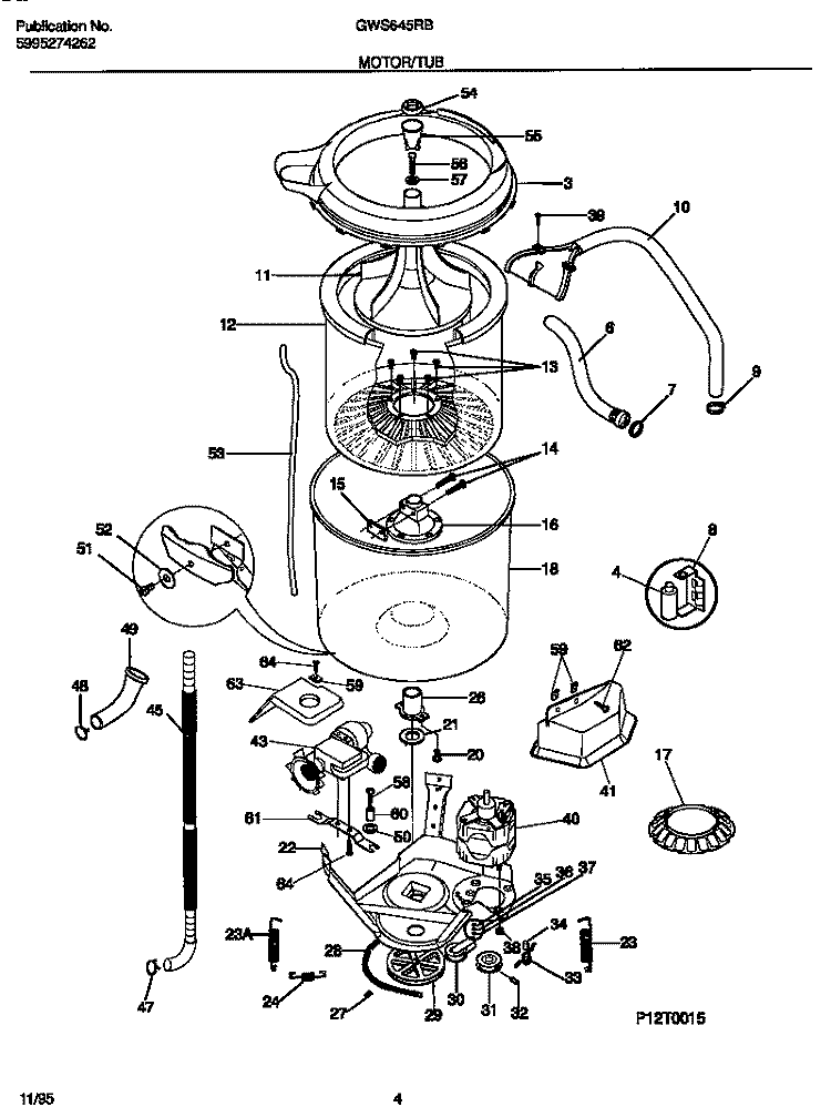 MOTOR / TUB Diagram and Parts List for GWS645RBS2  Gibson Washer