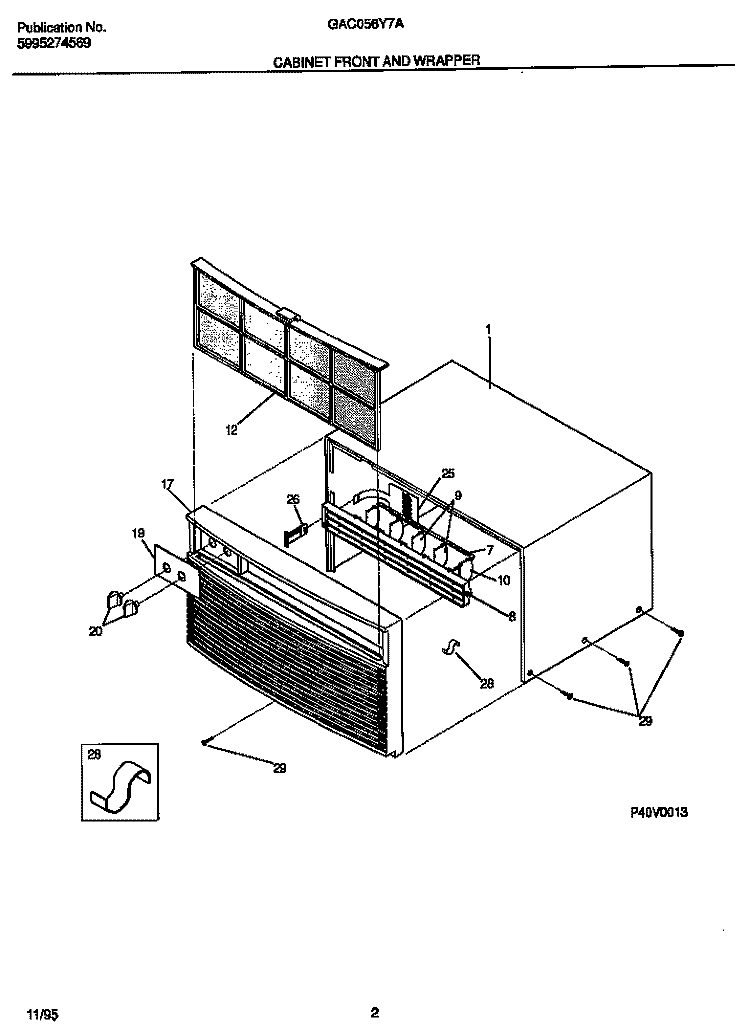 CABINET FRONT AND WRAPPER Diagram and Parts List for GAC056Y7A5  Gibson Air Conditioner