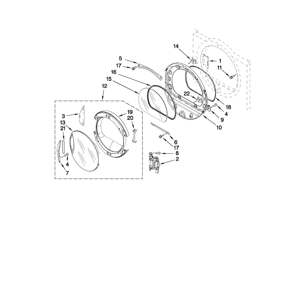 Door Parts Diagram and Parts List for 110C86742701  Kenmore Dryer