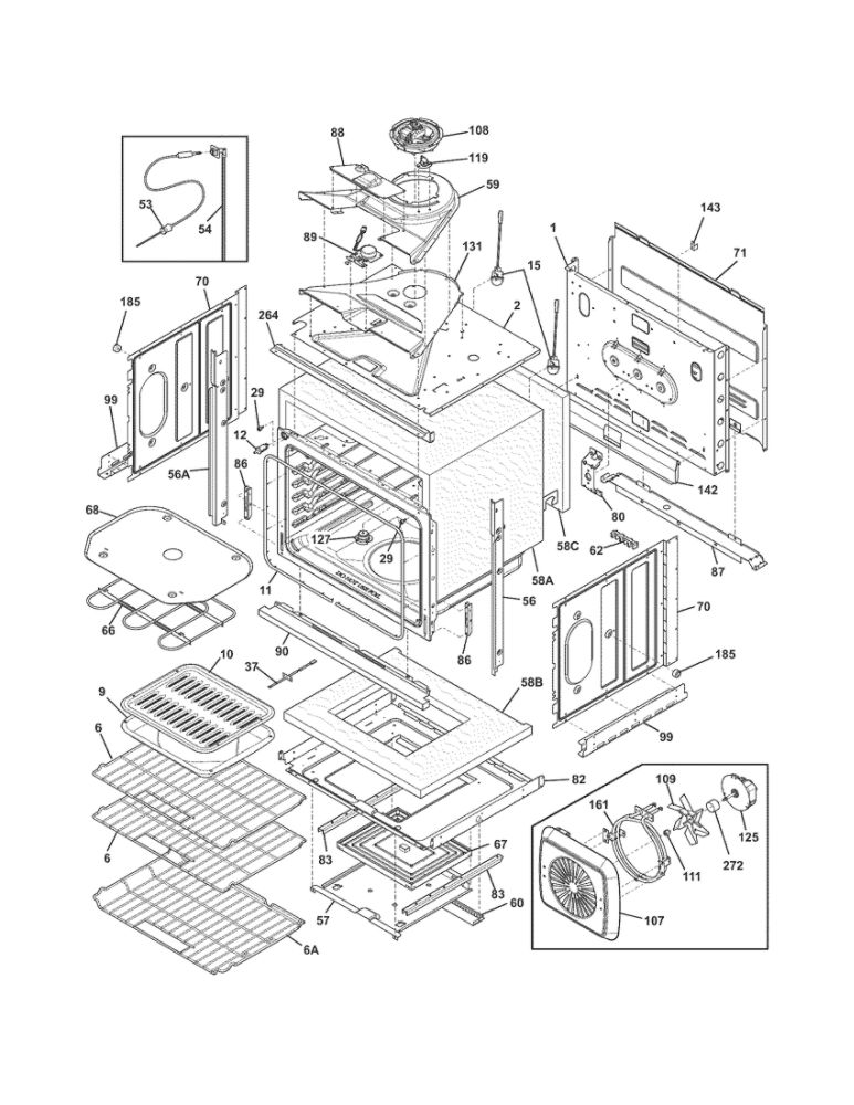 Body Diagram and Parts List for FGEW3065PBB  Frigidaire Wall Oven
