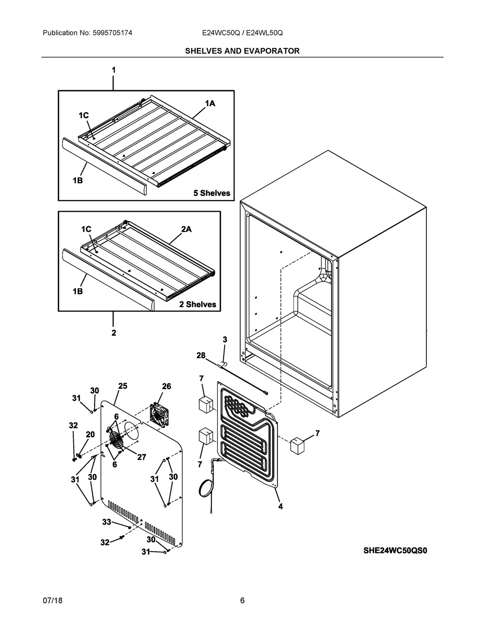 Shelves And Evaporator Diagram and Parts List for E24WC50QS1  Frigidaire Wine and Beverage Cooler