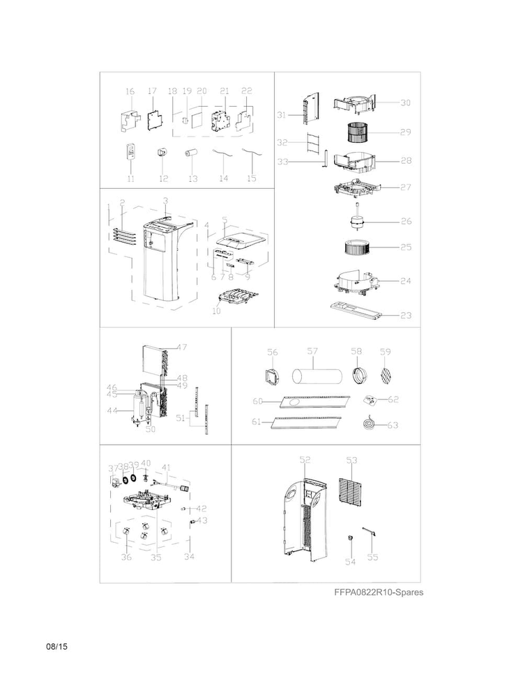 Recommended Spare Parts Diagram and Parts List for FFPA0822R10  Frigidaire Air Conditioner