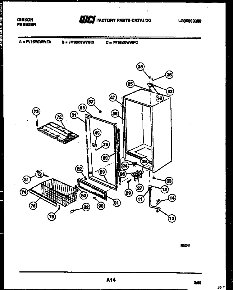 CABINET PARTS Diagram and Parts List for FV16M8WWFC  Gibson Freezer