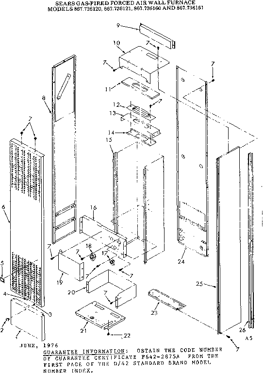 Cabinet Diagram and Parts List for 867736121  Frigidaire Furnace
