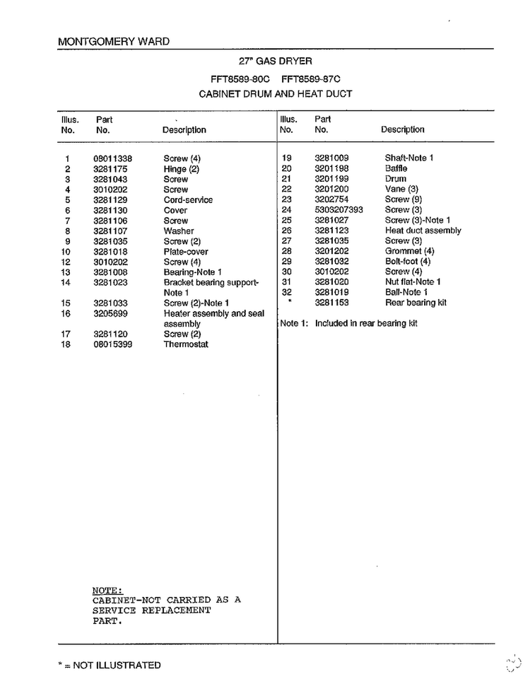 Cabinet Drum And Heat Duct Page 2 Diagram and Parts List for 8589-80C  Frigidaire Dryer