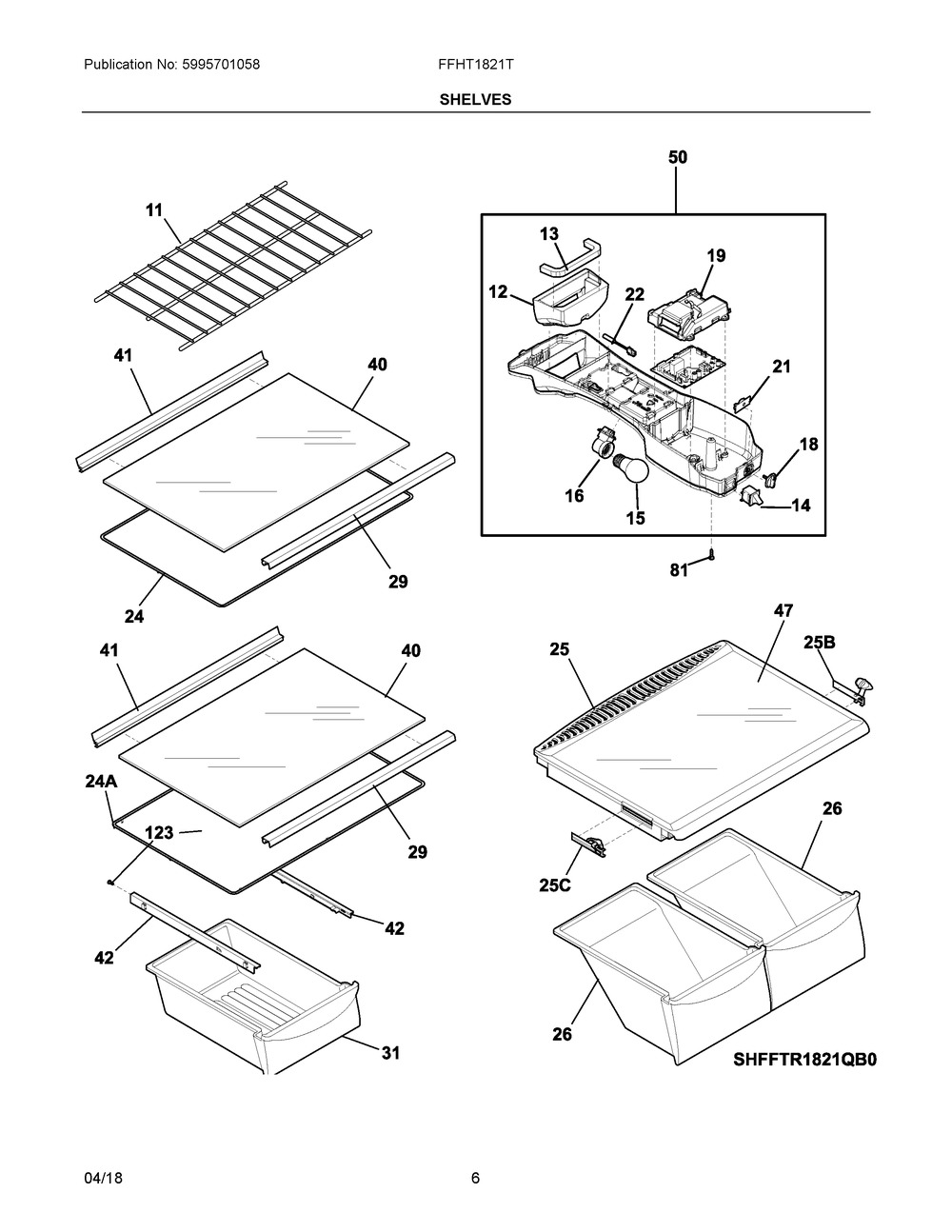 Shelves Diagram and Parts List for FFHT1821TS1  Frigidaire Refrigerator