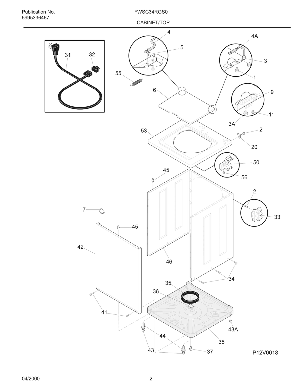 Cabinet/Top Diagram and Parts List for FWSC34RGS0  Frigidaire Washer