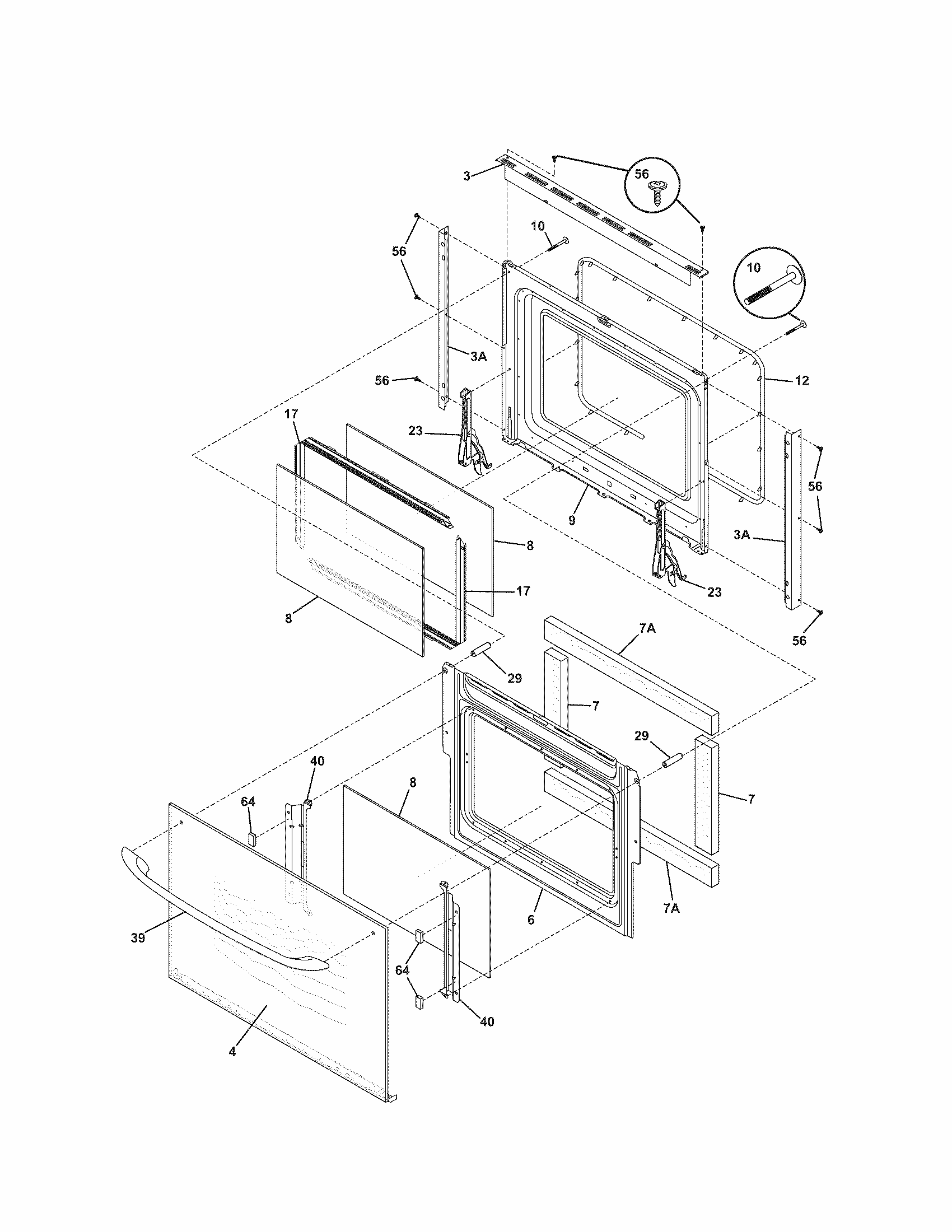 Doors Diagram and Parts List for 79047772401  Kenmore Wall Oven