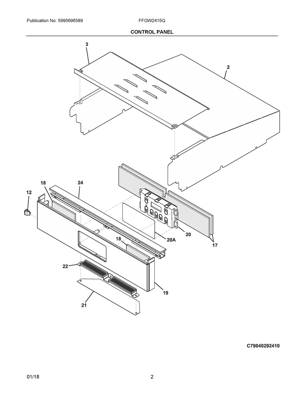 Control Panel Diagram and Parts List for FFGW2415QBC  Frigidaire Wall Oven