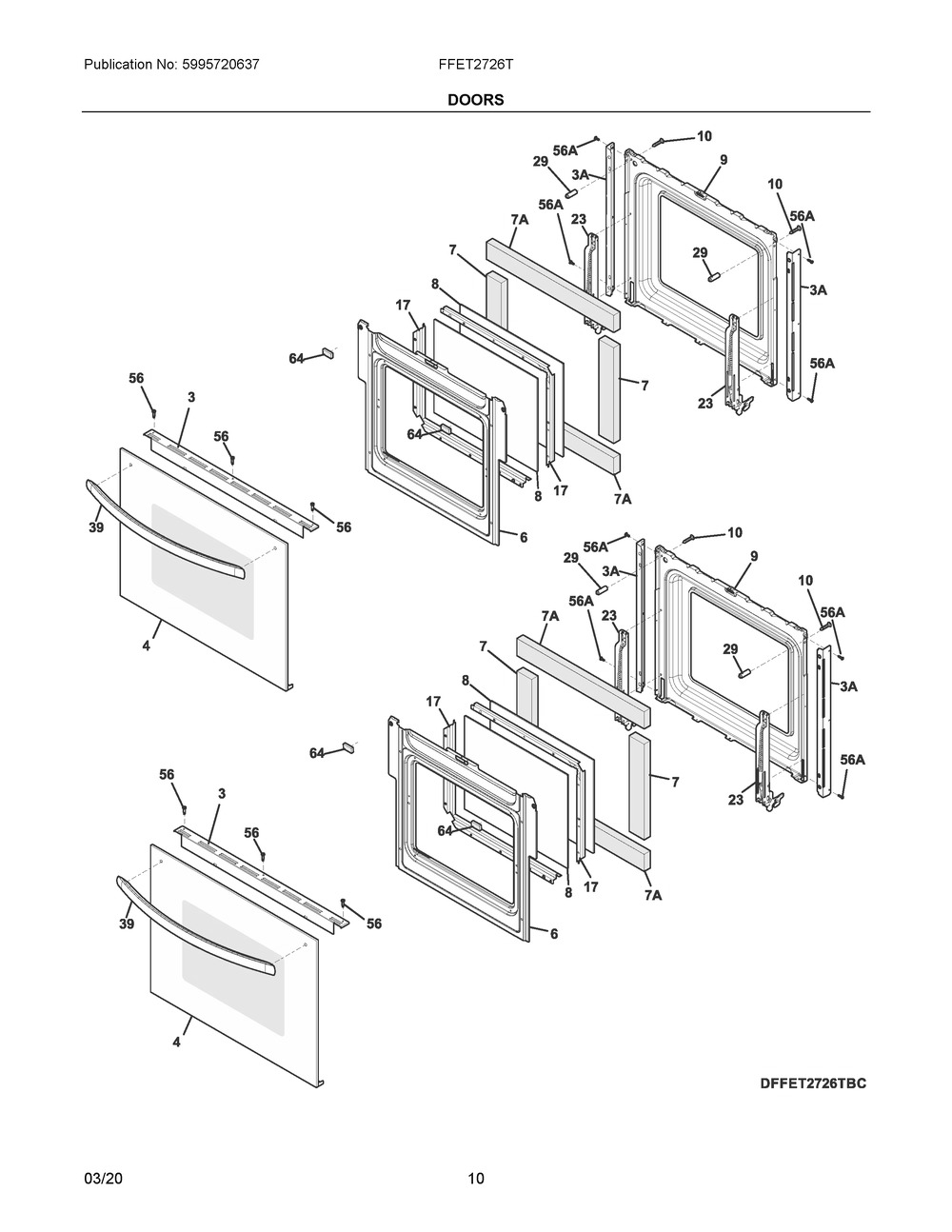 Doors Diagram and Parts List for FFET2726TBC  Frigidaire Range
