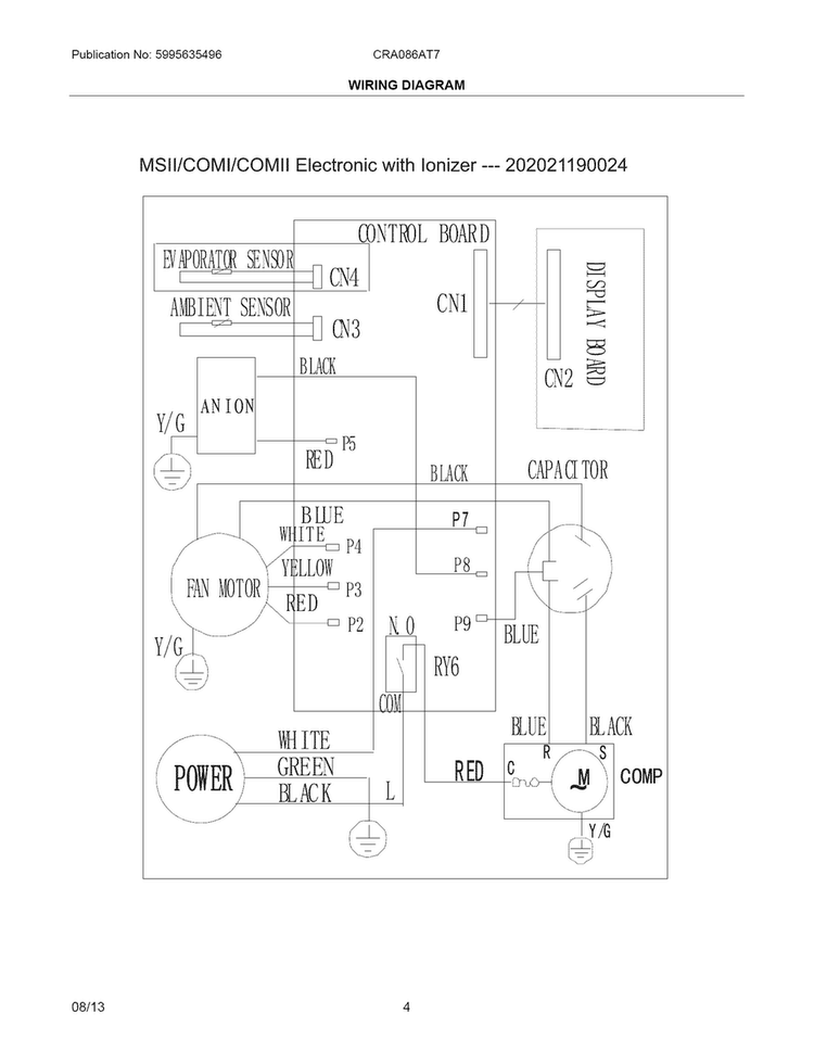 Wiring Diagram Diagram and Parts List for CRA086AT723  Frigidaire Air Conditioner
