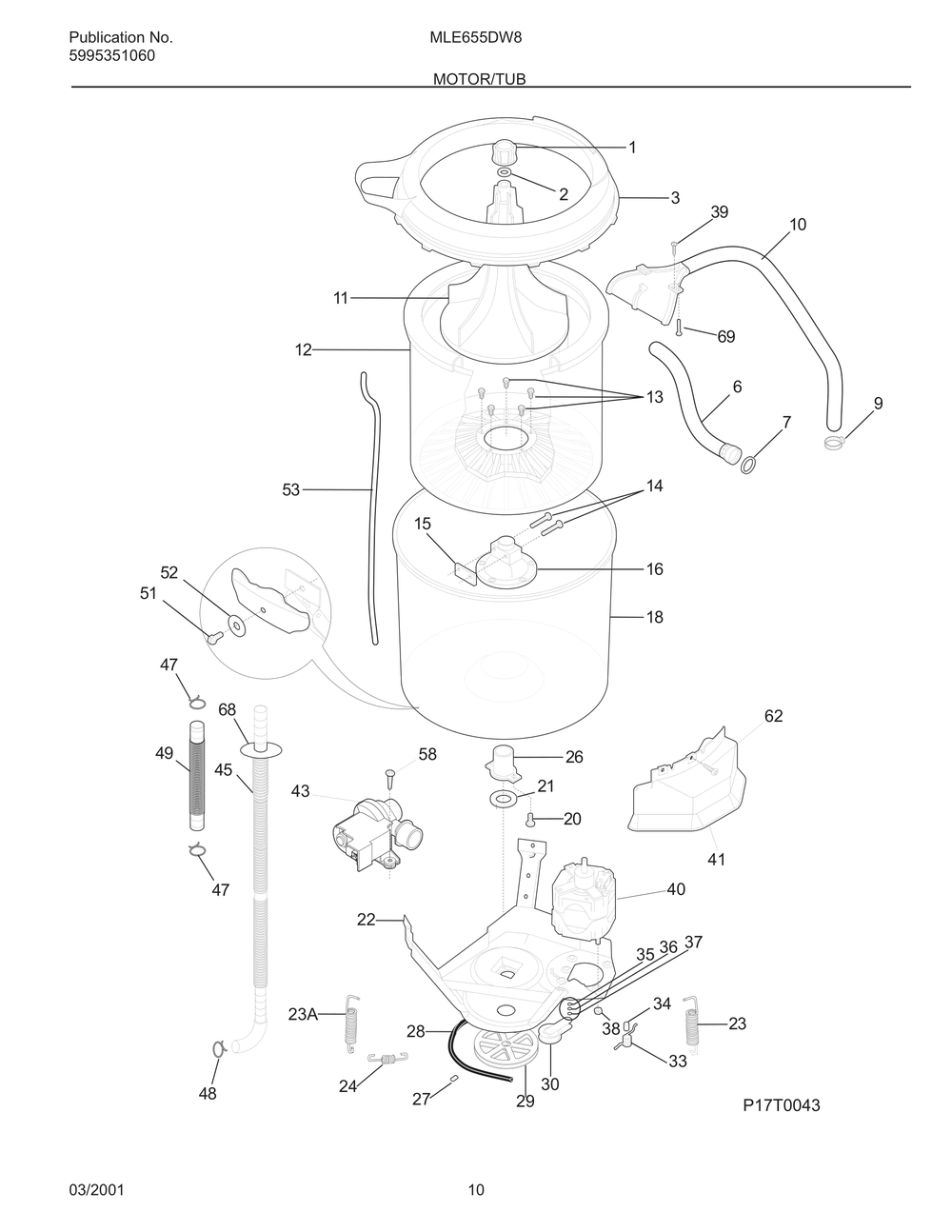 Motor/Tub Diagram and Parts List for MLE655DW8  Frigidaire Dryer