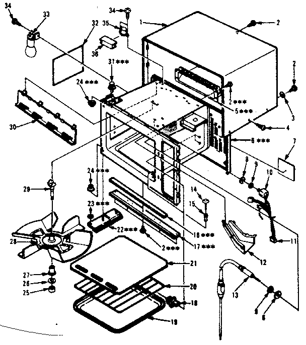 Cabinet Parts Diagram and Parts List for 5648888611  Kenmore Microwave