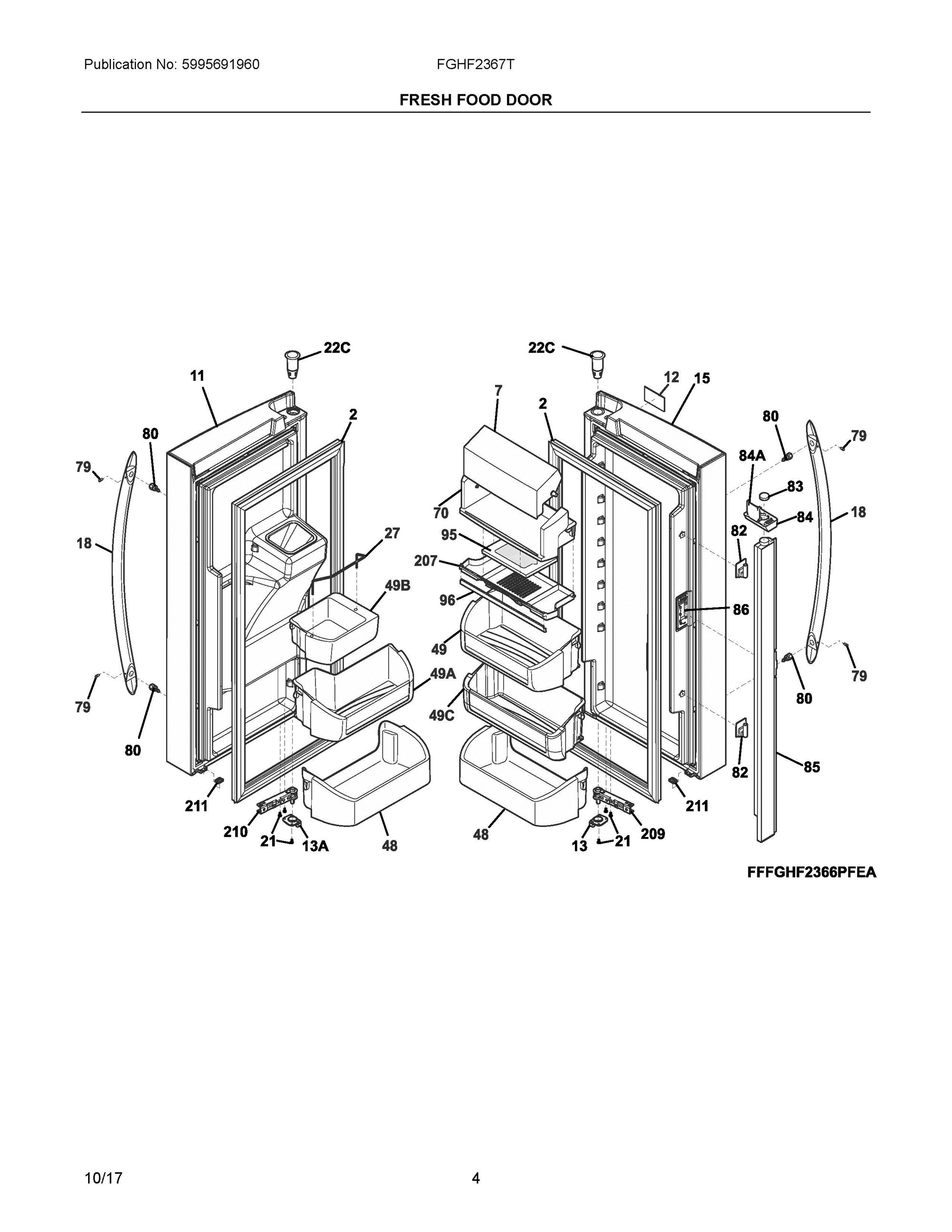 03 - FRESH FOOD DOOR Diagram and Parts List for FGHF2367TF1  Frigidaire Refrigerator
