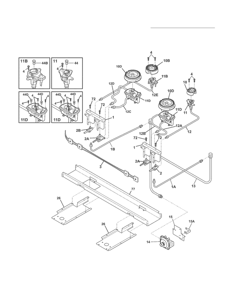 Burner Diagram and Parts List for E30DF7CGPS5  Electrolux Range