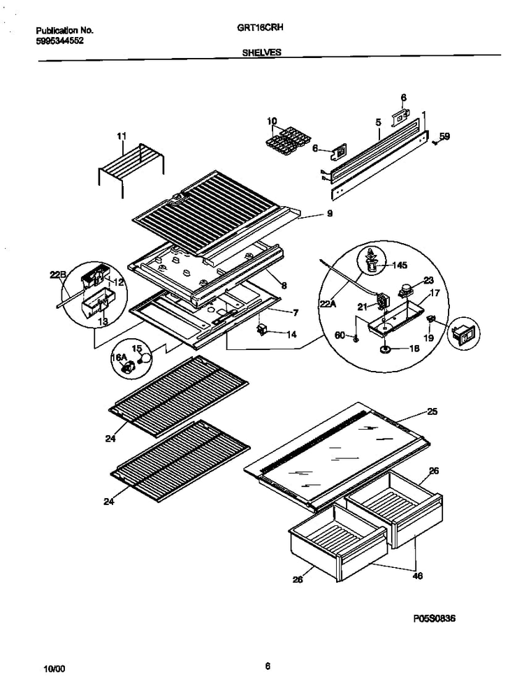 Shelves Diagram and Parts List for GRT16CRHZ6  Gibson Refrigerator