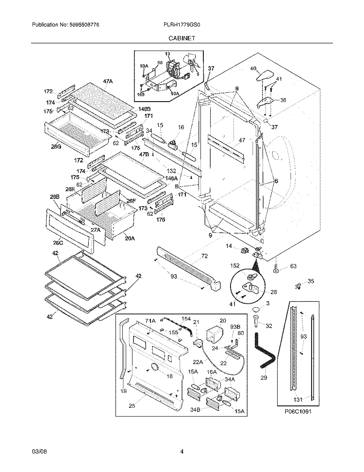 CABINET Diagram and Parts List for PLRH1779GS0  Frigidaire Refrigerator